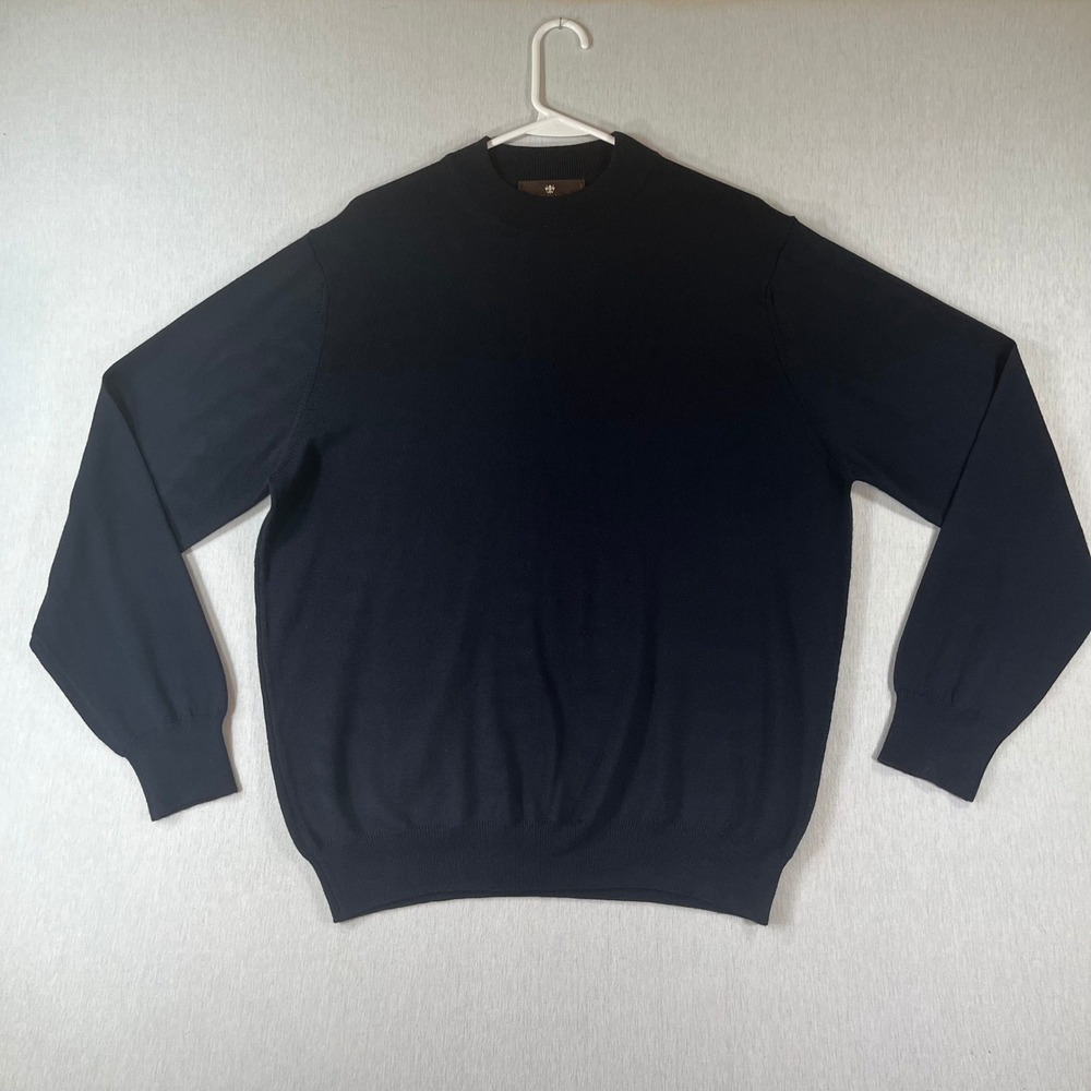 Toscano Wool Sweater Men Large Navy Blue 100% Merino Wool Mock Neck ITALY Made